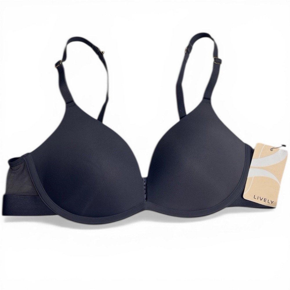NWT Lively 36 B Smoke Grey Blue Bra 45583 Lightly Padded Mesh Back